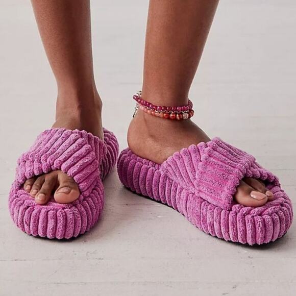 Free People Two Days in Ibiza Platform Sandals Womens 9 Orchid Slides Beach Boho - Picture 1 of 12